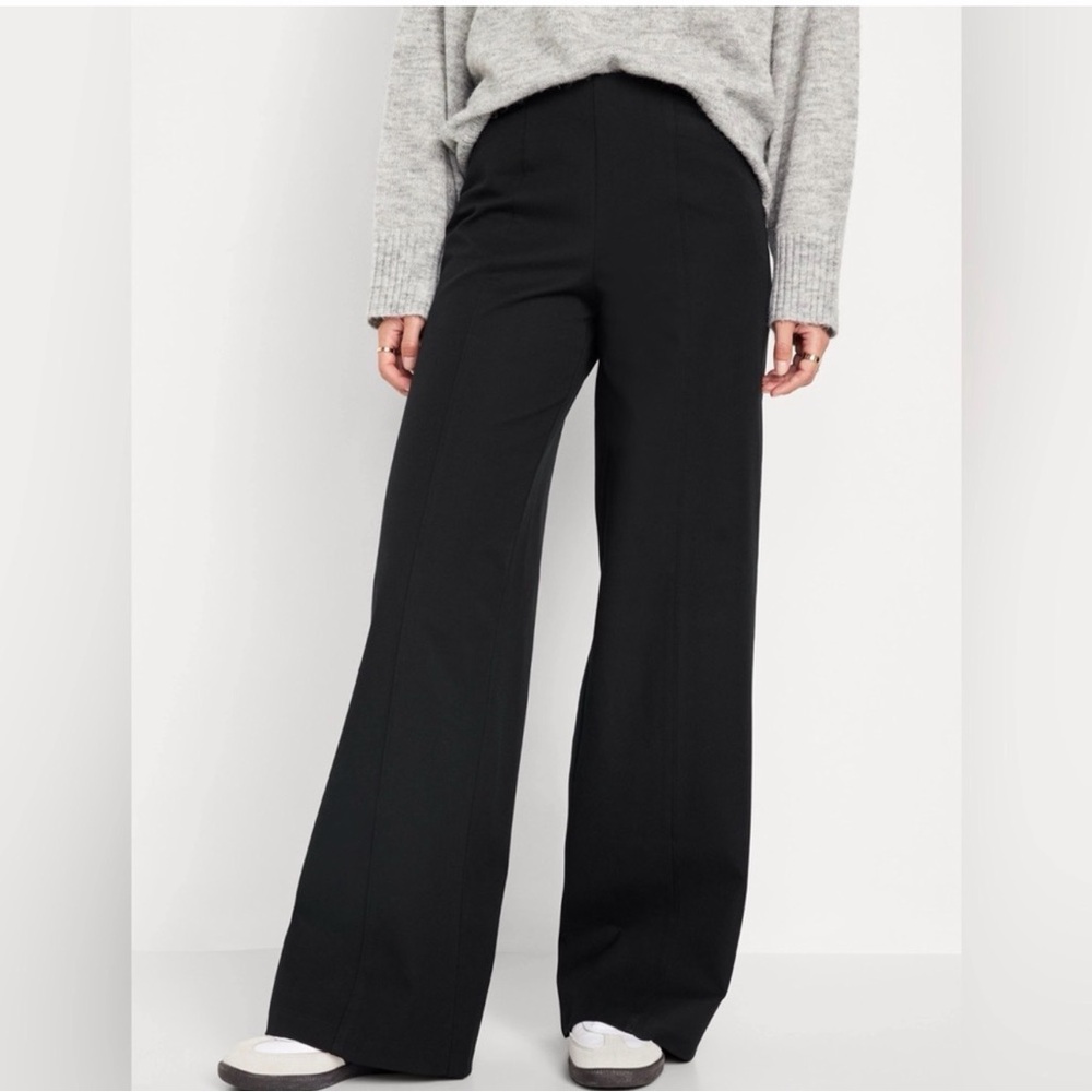 Old Navy Black Pants HIGH RISE PIXIE WIDE LEG Comfort Waist Pockets